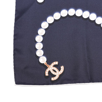 Chanel Silk Pearl CC Scarf Navy 4 of 4