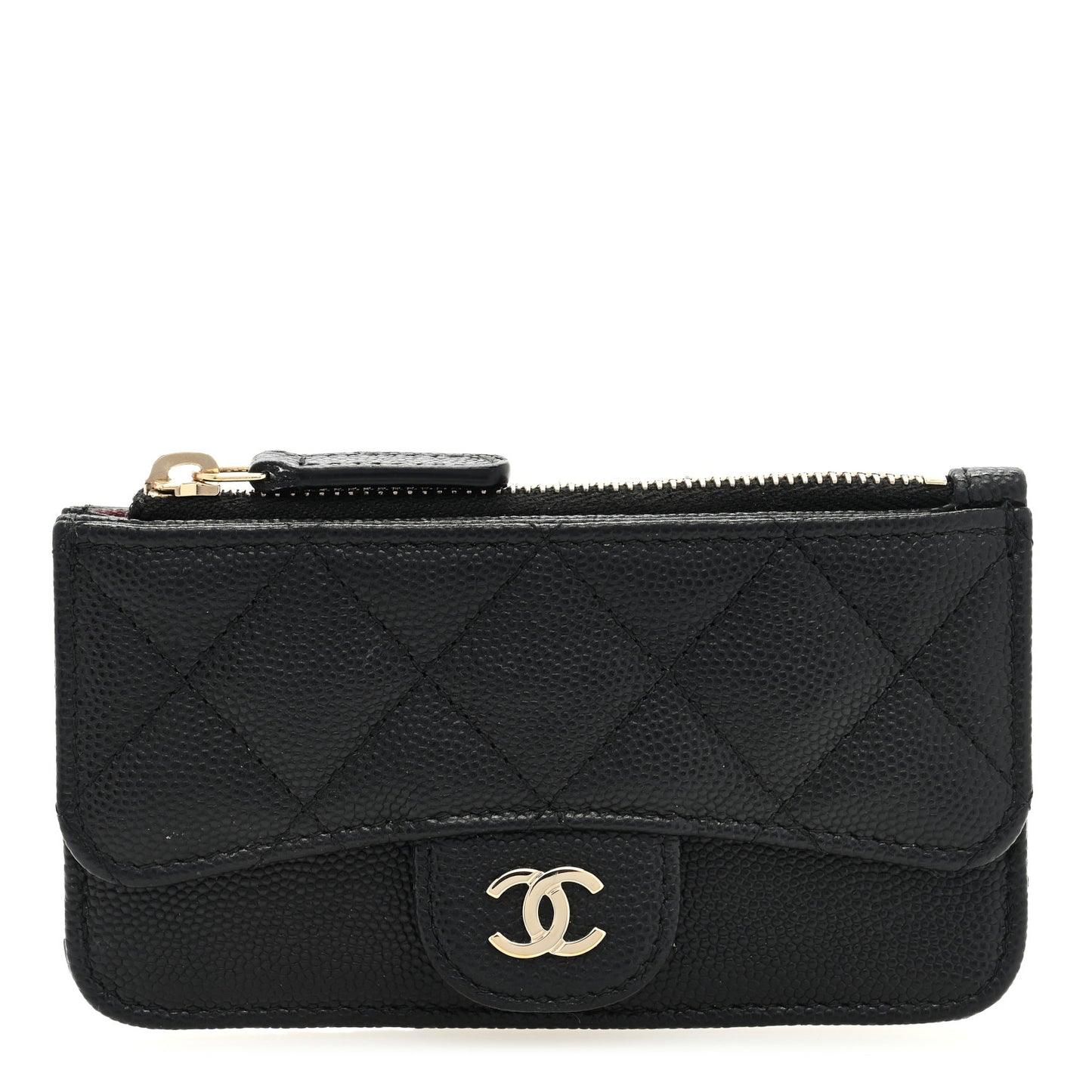 Caviar Quilted Flap Zip Card Holder Black