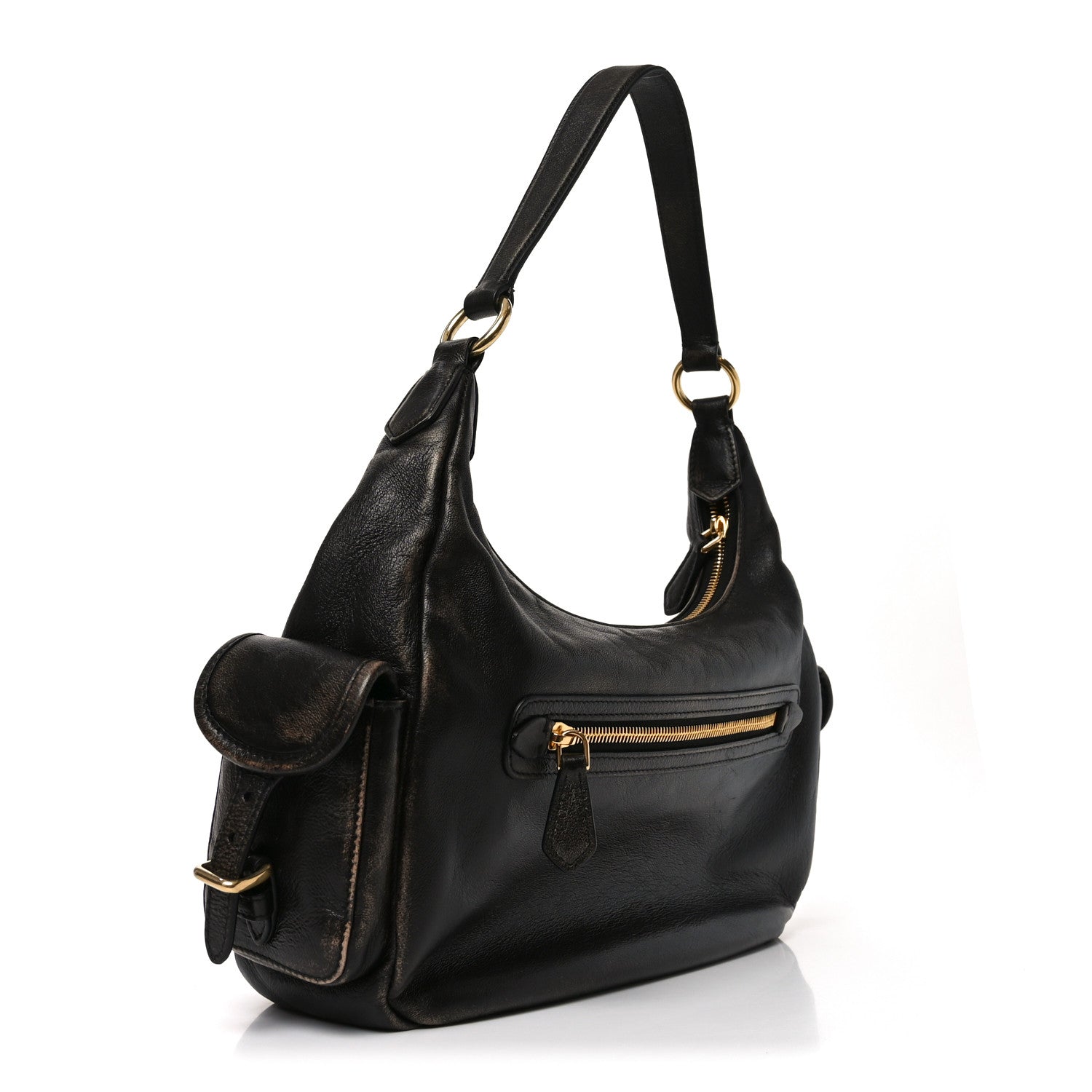 Miu Miu Distressed Nappa Large Multi Pocket Hobo Sand Coffee 3 of 9