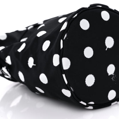 Balenciaga Recycled Sport Nylon Polka Dot Logo Embroidered Wheel Drawstring Bucket Bag Black White 7 of 9