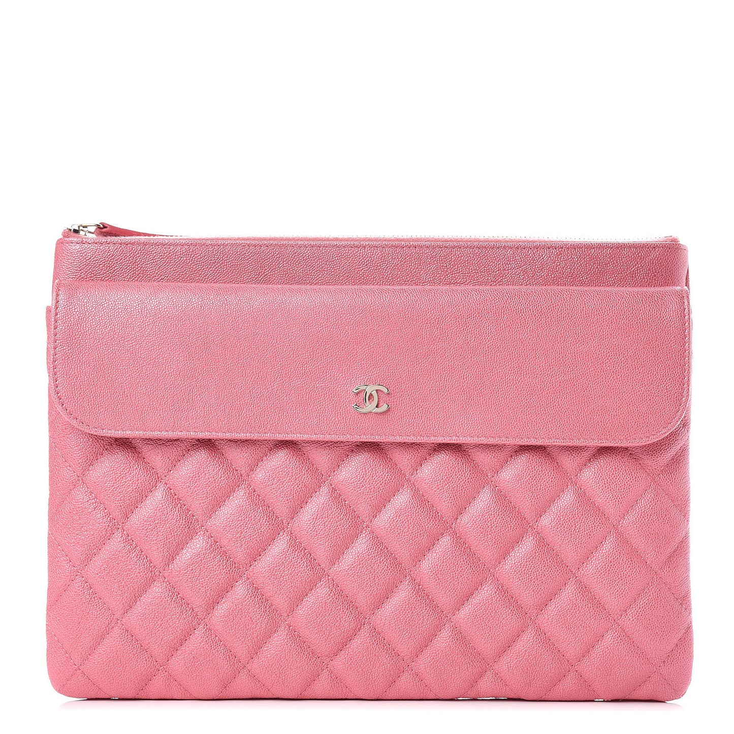 Iridescent Caviar Quilted Medium Flap Cosmetic Case Pink