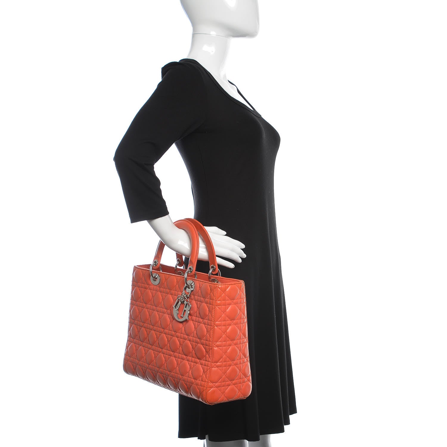 Christian Dior Lambskin Cannage Large Lady Dior Coral 3 of 16