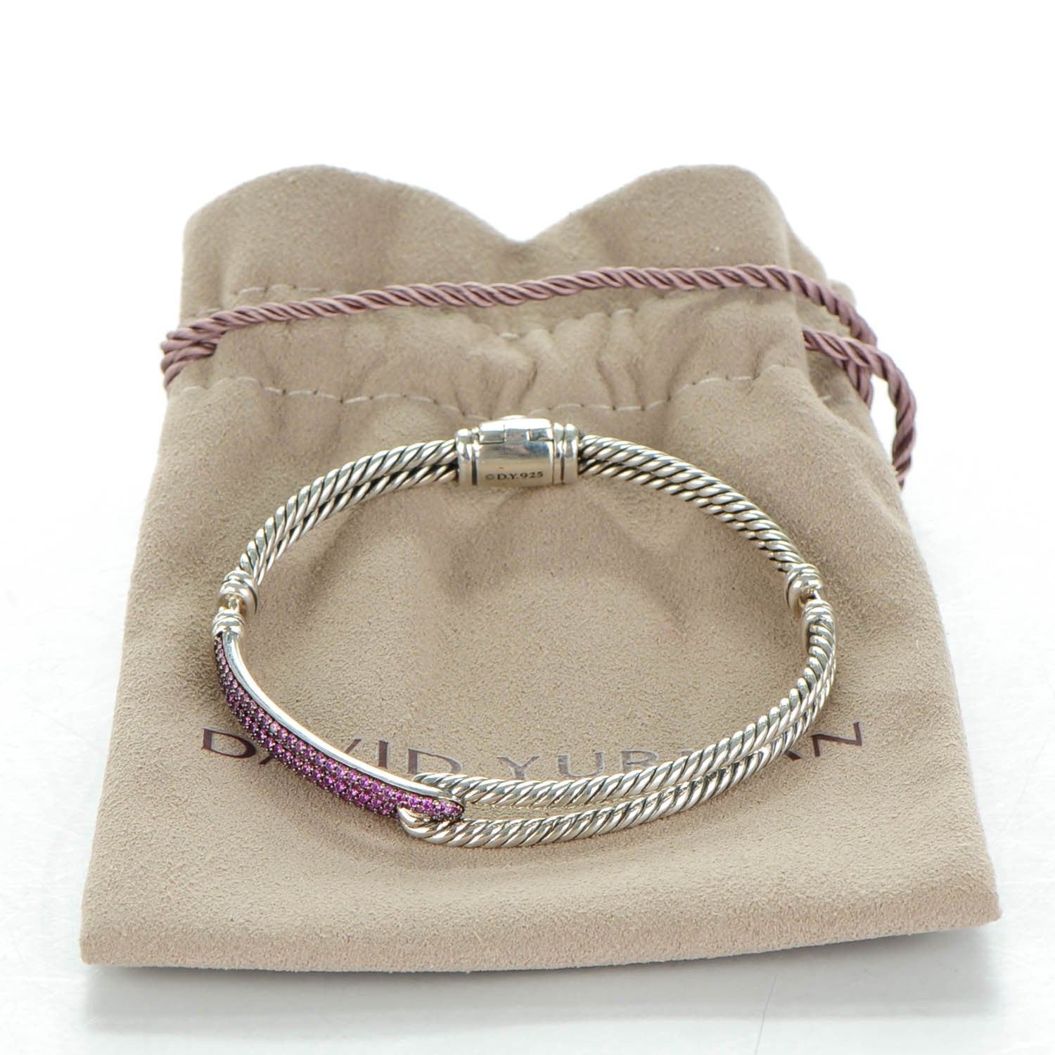 David Yurman Sterling Silver Pave Pink Sapphire 7mm Single Loop Labyrinth Bracelet 6 of 6