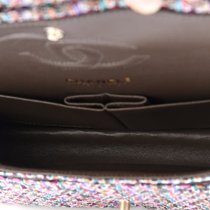 Chanel Tweed Quilted Medium Double Flap Burgundy Lilac Multicolor 4 of 11