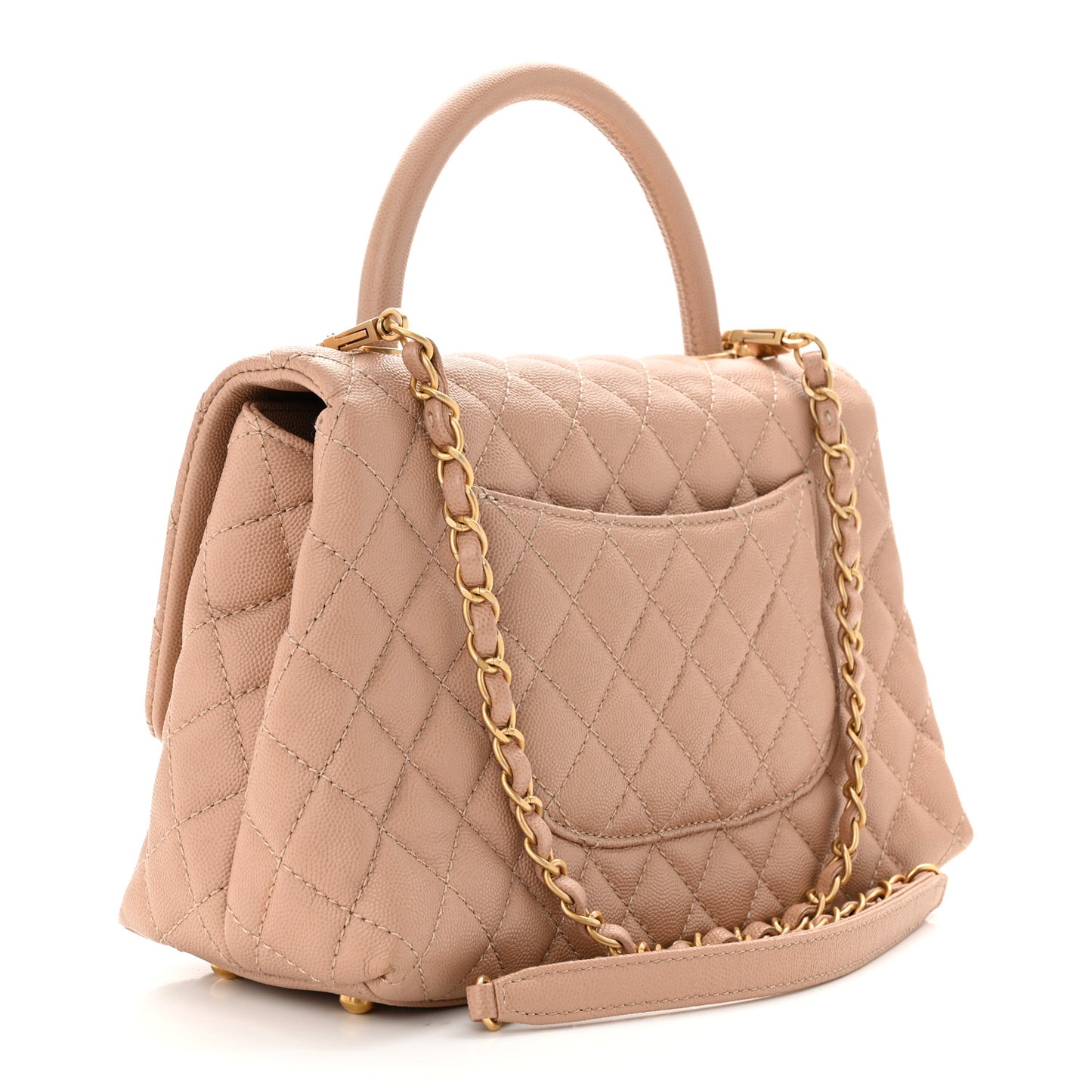 Caviar Quilted Medium Coco Handle Flap Light Beige