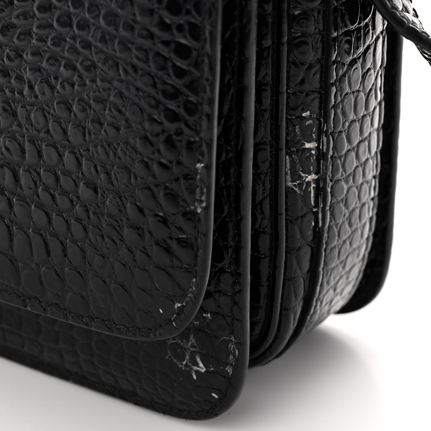 Saint Laurent Calfskin Crocodile Embossed New Besace Crossbody Bag Black 11 of 12