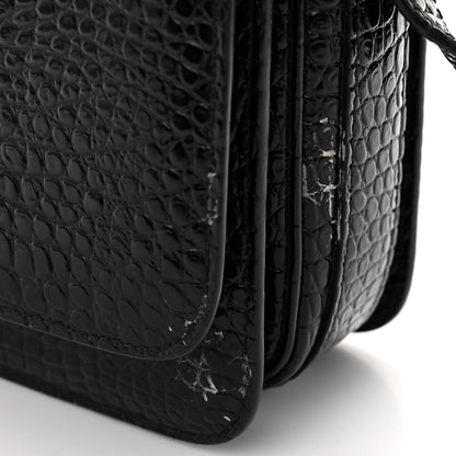 Saint Laurent Calfskin Crocodile Embossed New Besace Crossbody Bag Black 11 of 12