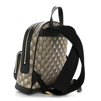 Gucci GG Supreme Monogram Bees Print Small Day Backpack Beige Oro Black 3 of 12