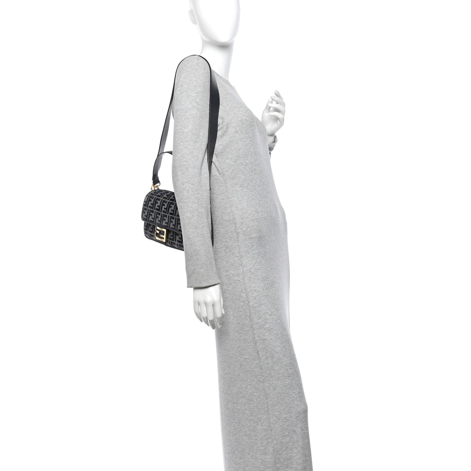 Fendi Chenille FF Embroidered Baguette Dark Blue Grey 2 of 9