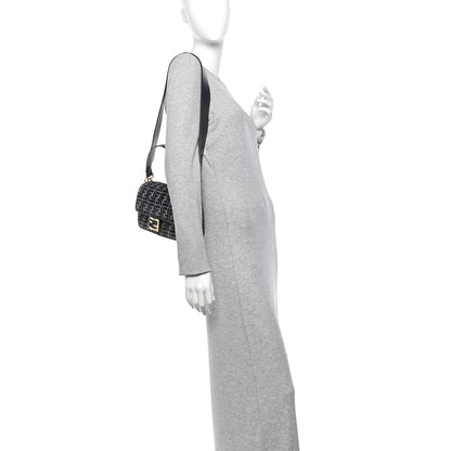 Fendi Chenille FF Embroidered Baguette Dark Blue Grey 2 of 9