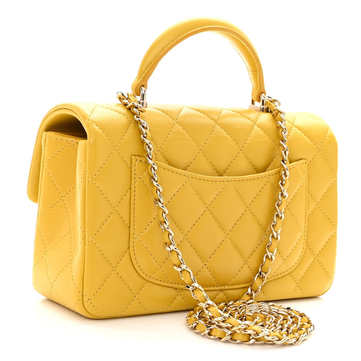 Lambskin Quilted Mini Top Handle Rectangular Flap Yellow