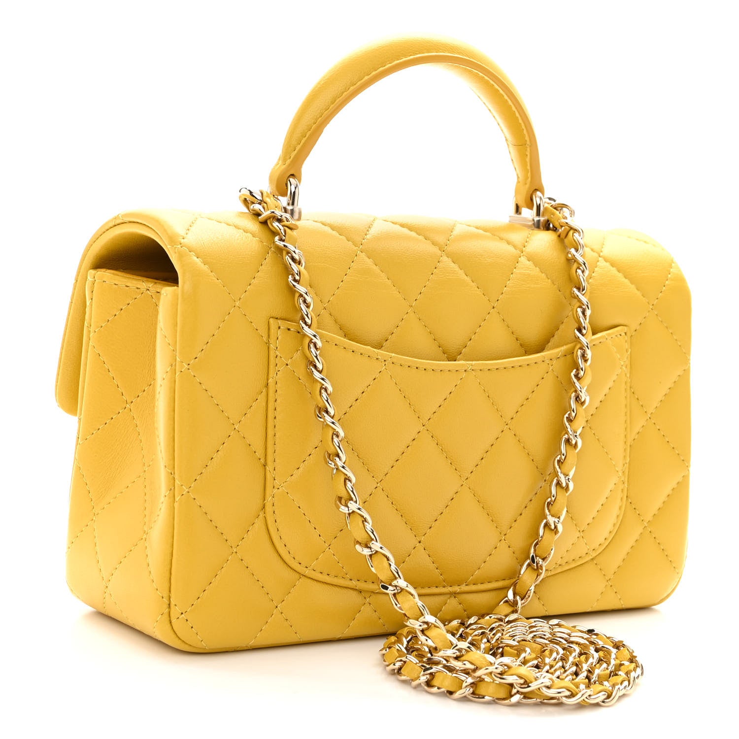 Chanel Lambskin Quilted Mini Top Handle Rectangular Flap Yellow 3 of 10