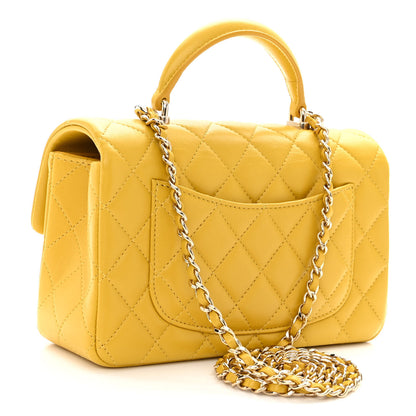 Chanel Lambskin Quilted Mini Top Handle Rectangular Flap Yellow 3 of 10