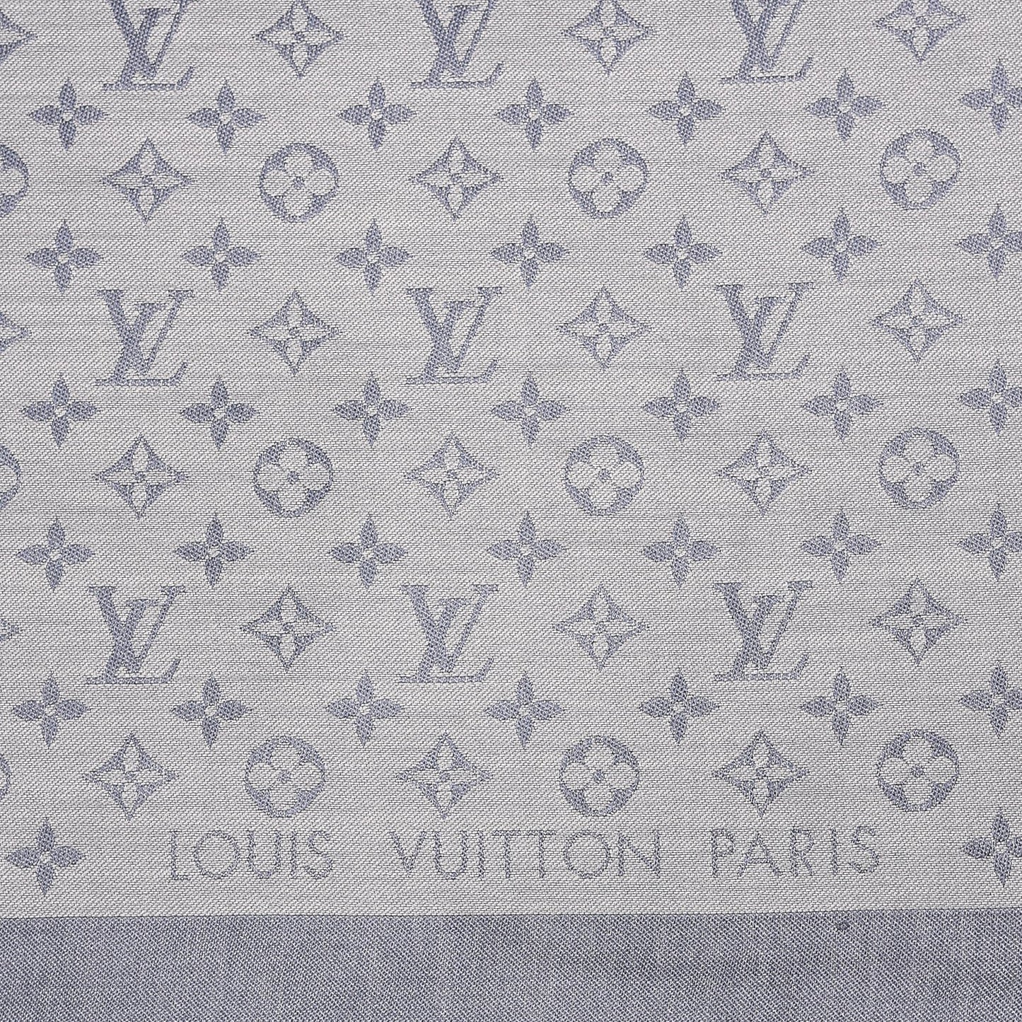 Silk Wool Monogram Denim Shawl Blue Clair