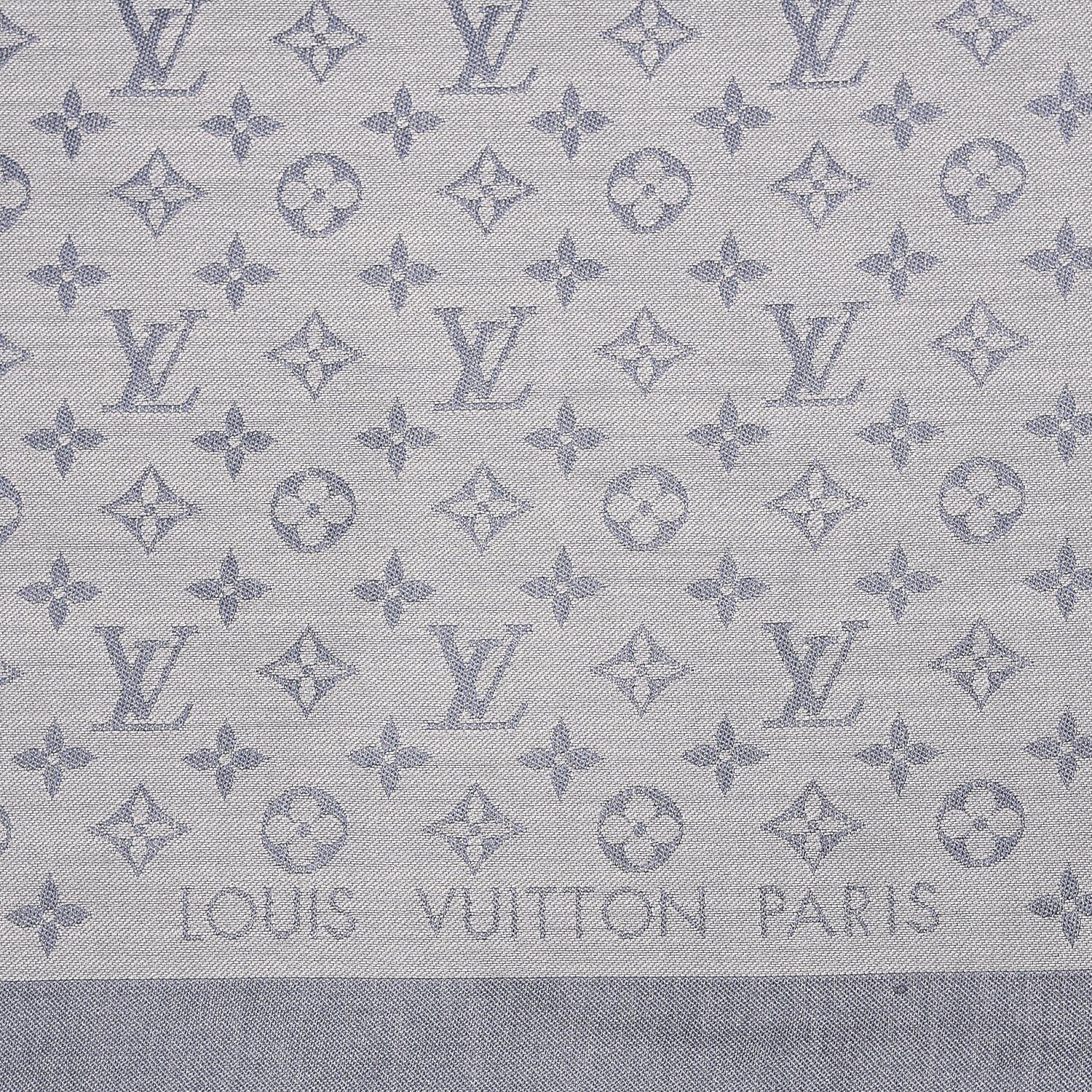 Louis Vuitton Silk Wool Monogram Denim Shawl Blue Clair 3 of 5