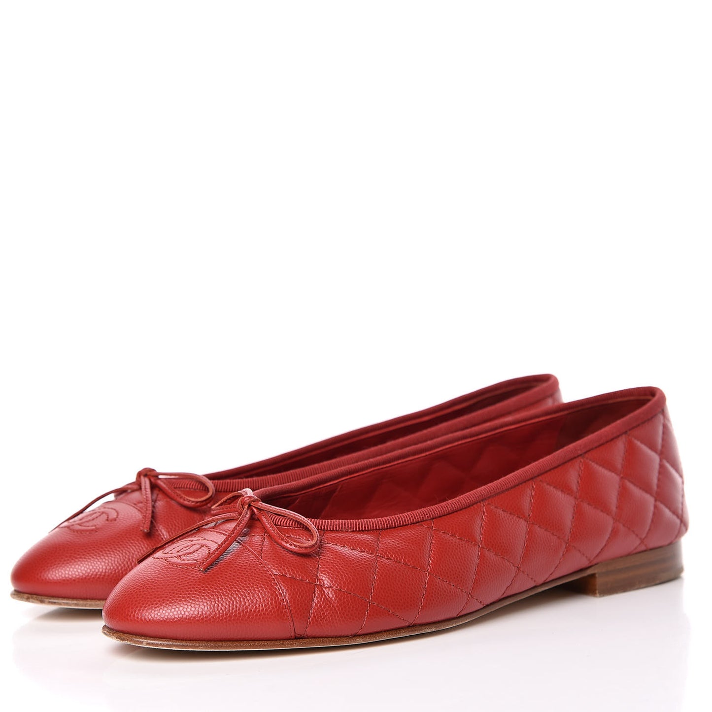 Caviar Quilted CC Cap Toe Ballerina Flats 40.5 Red