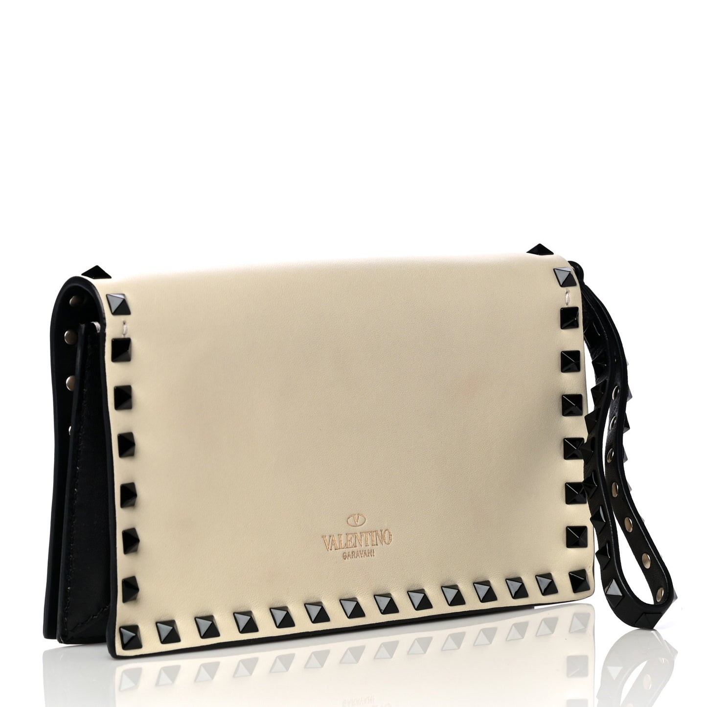 Nappa Small Rockstud Wristlet Clutch Light Ivory Black