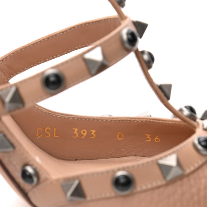 Valentino Garavani Pebbled Calfskin Onyx Rockstud Rolling Ankle Strap 100mm Pumps 36 Soft Noisette 8 of 8