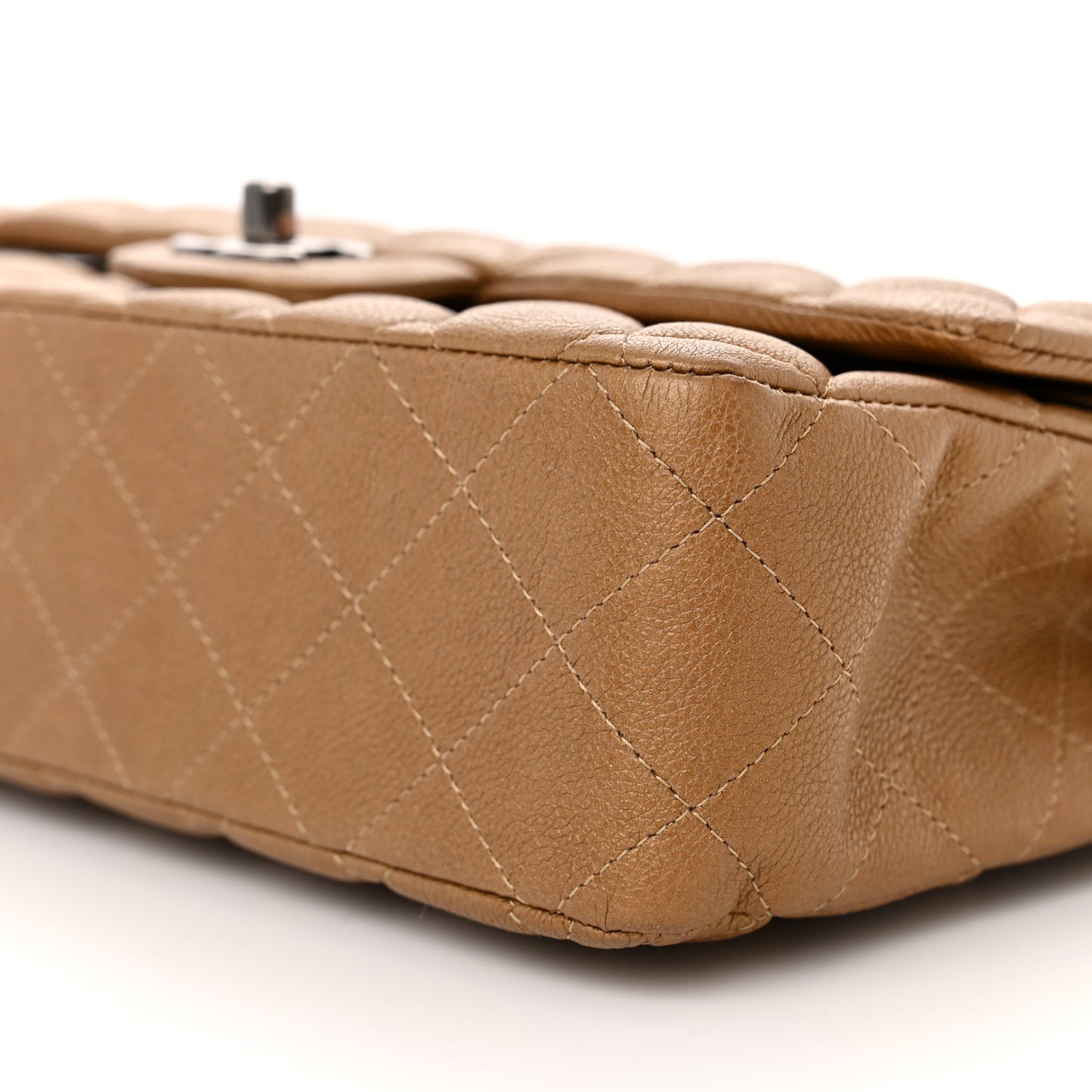 Metallic Calfskin Quilted Medium Double Flap Dark Gold
