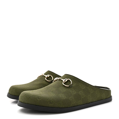 Gucci New Canvas Monogram GG Granada Kid Womens Horsebit Mules 39.5 Green 4 of 9