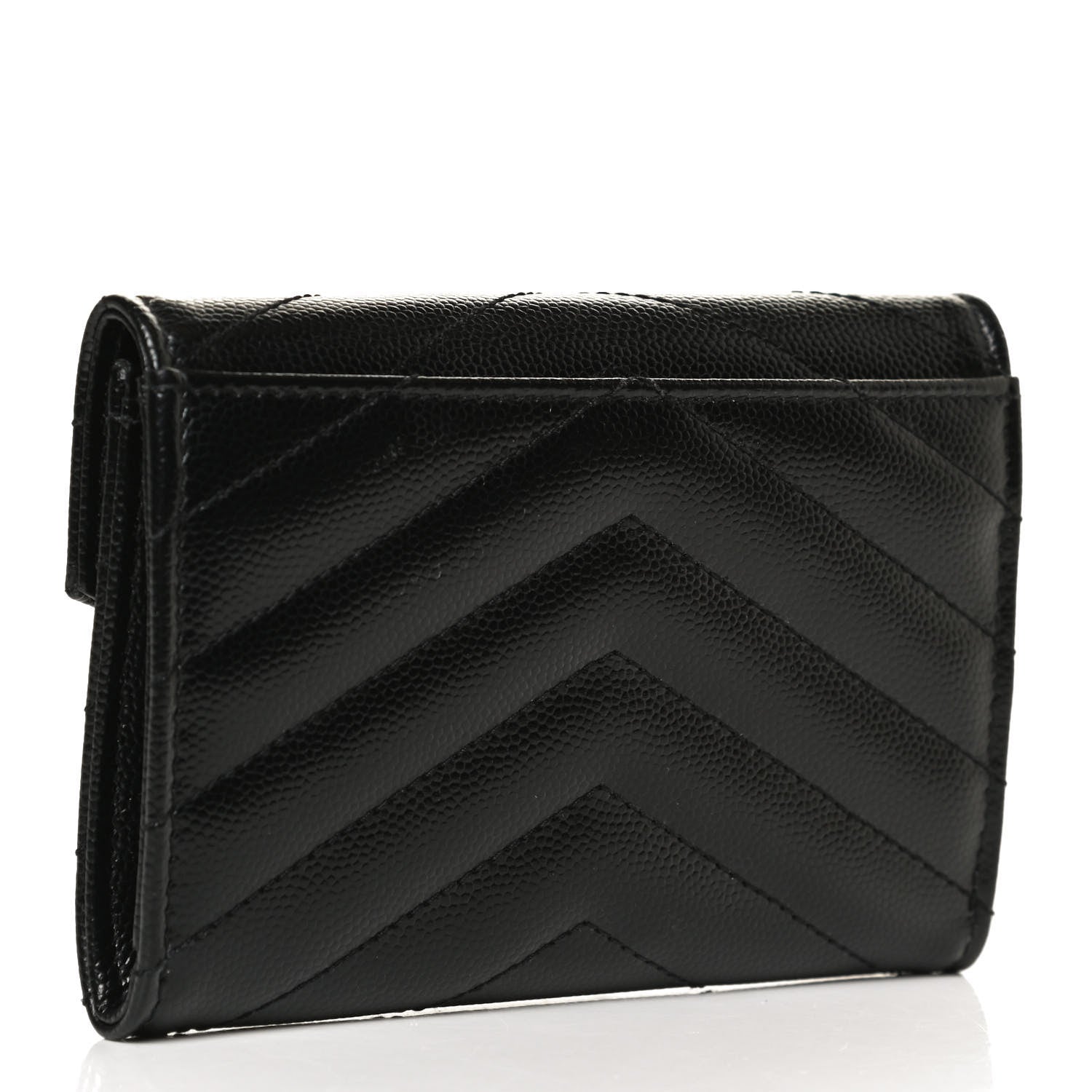 Saint Laurent Grain De Poudre Matelasse Chevron Small Monochrome Monogram Envelope Wallet Black 3 of 11