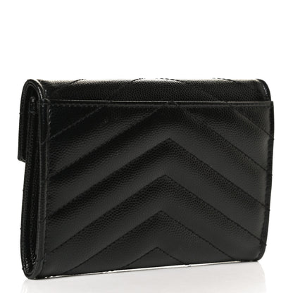 Saint Laurent Grain De Poudre Matelasse Chevron Small Monochrome Monogram Envelope Wallet Black 3 of 11