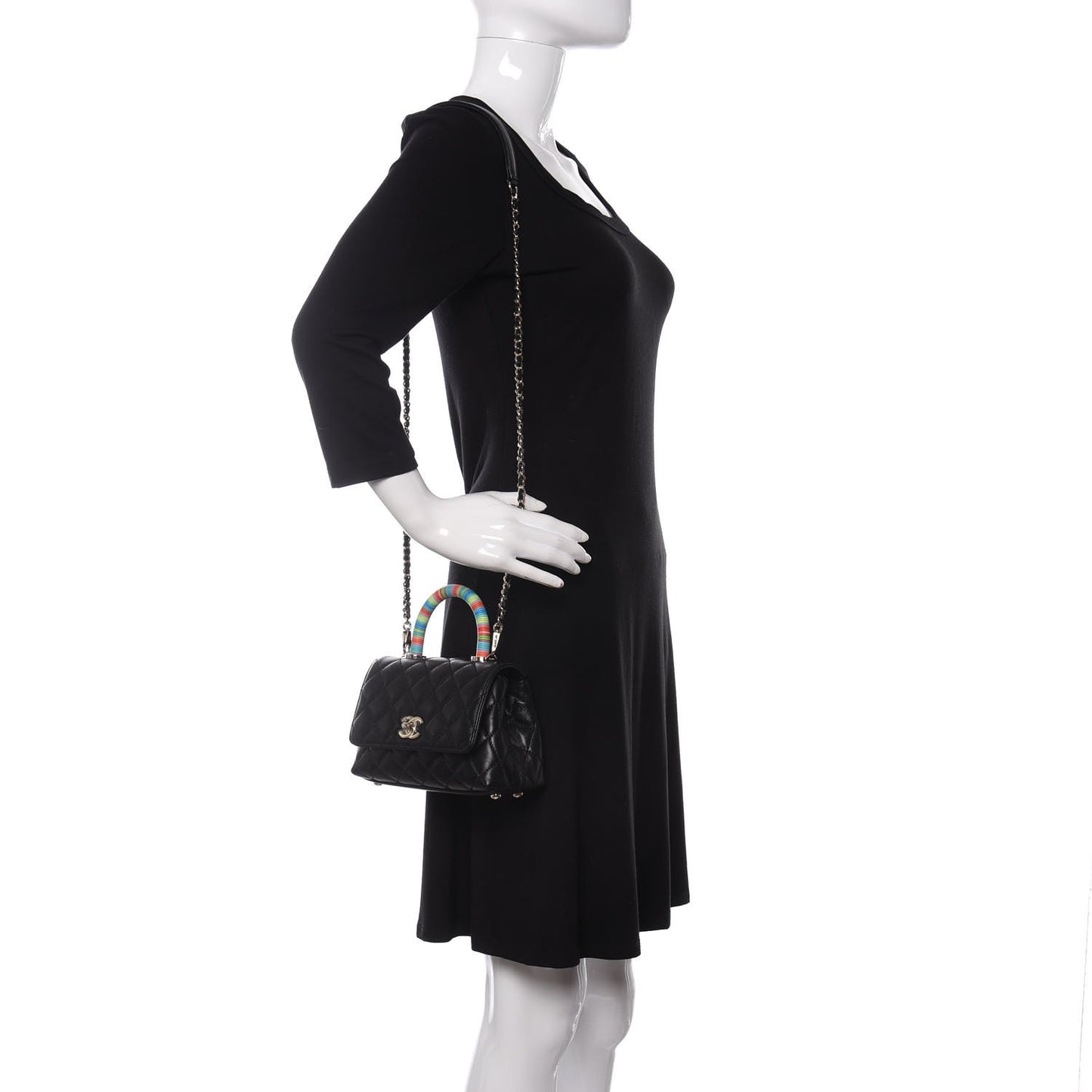 Goatskin Quilted Rainbow Extra Mini Coco Handle Flap Black