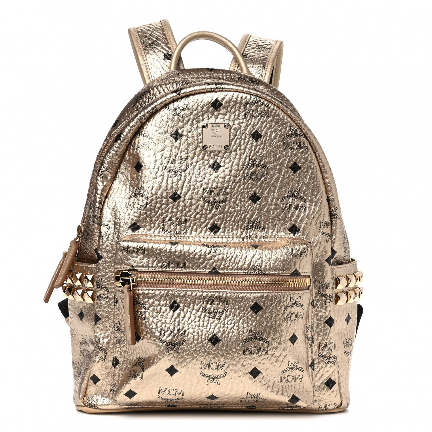 MCM Metallic Visetos Small Side Stud Stark Backpack Gold 1 of 4