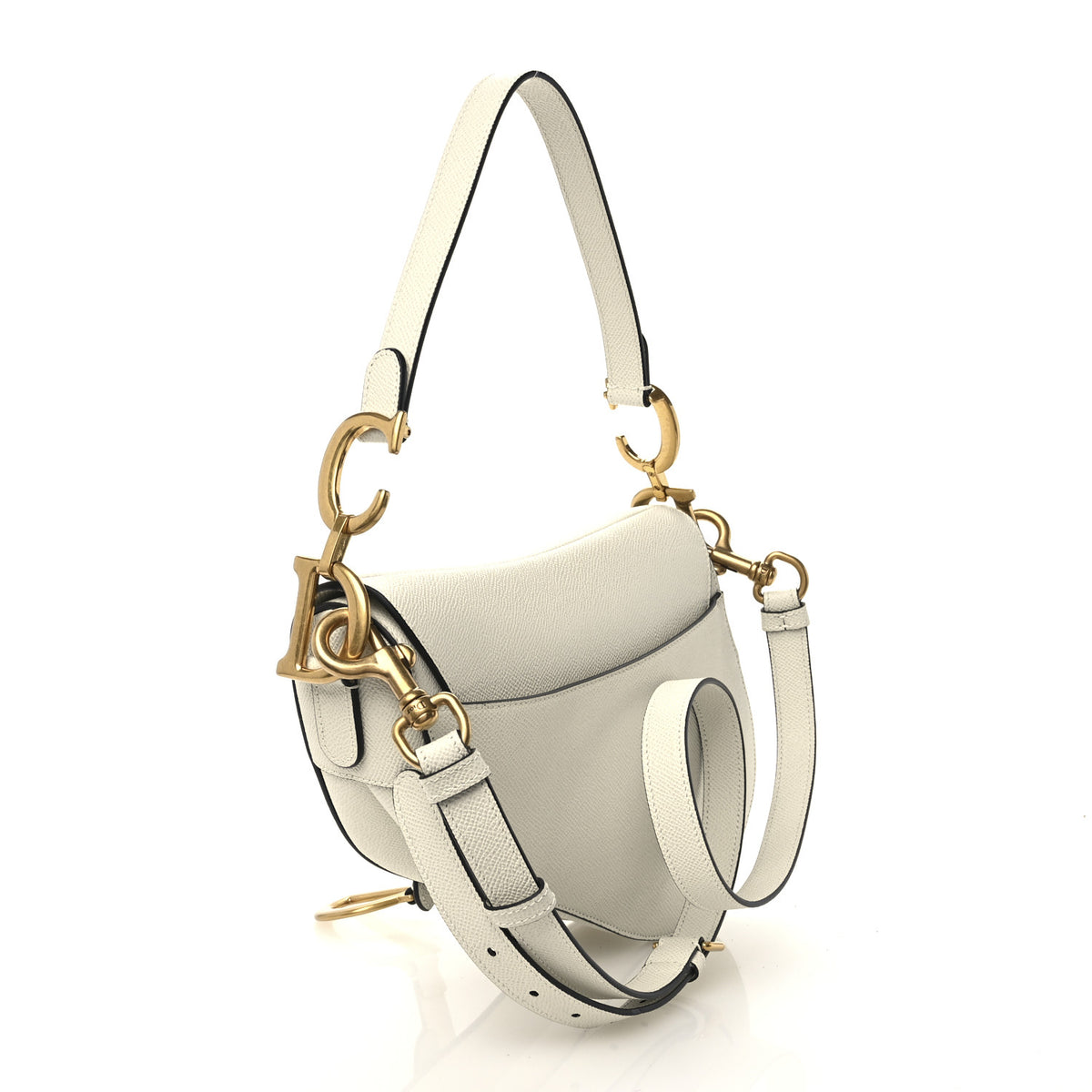Grained Calfskin Saddle Bag With Strap Latte