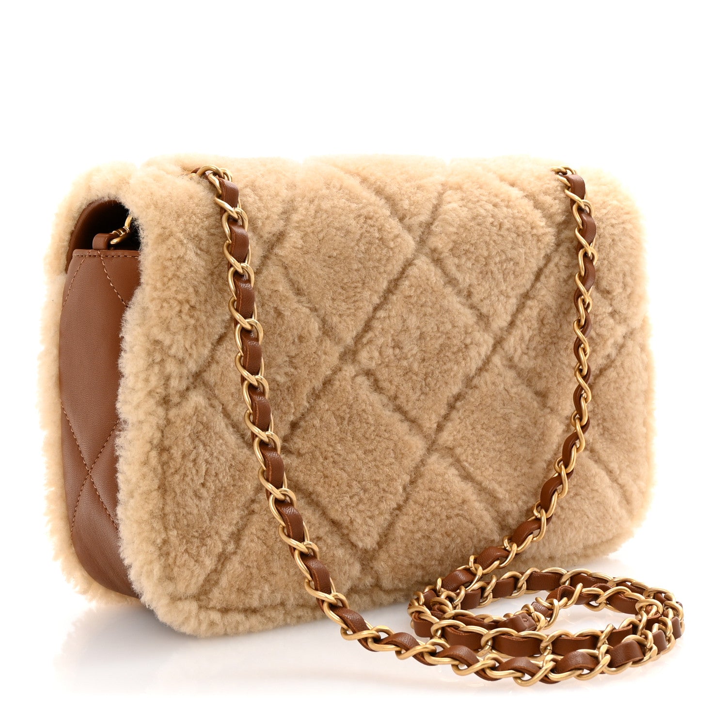 Chanel Shearling Lambskin Quilted Furry Coco Flap Beige Brown 3 of 11