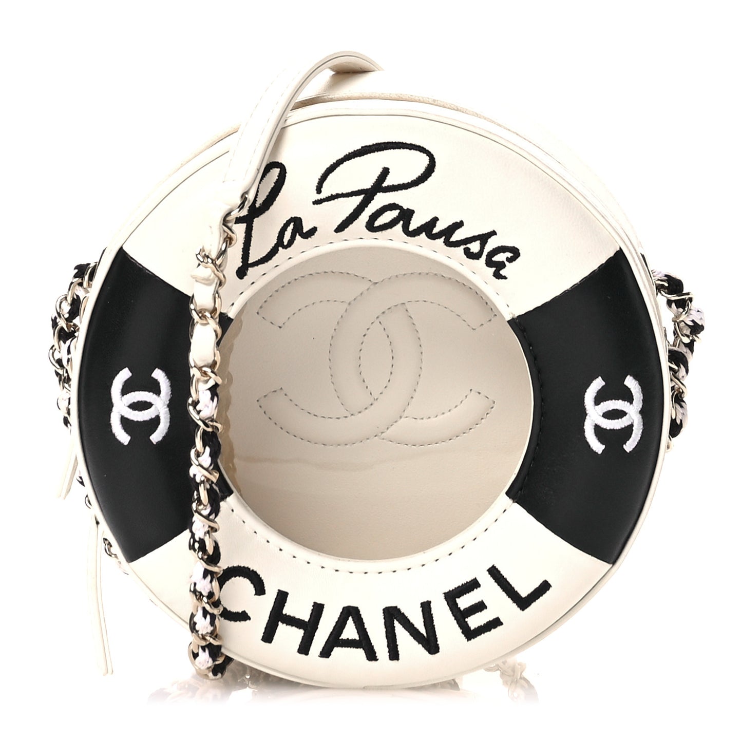 Lambskin Coco Lifesaver Round Bag Black White