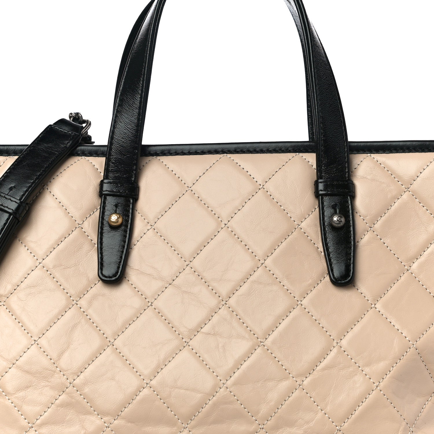 Chanel Aged Calfskin Quilted Large Gabrielle Shopping Tote Beige Black 8 of 10