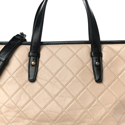 Chanel Aged Calfskin Quilted Large Gabrielle Shopping Tote Beige Black 8 of 10