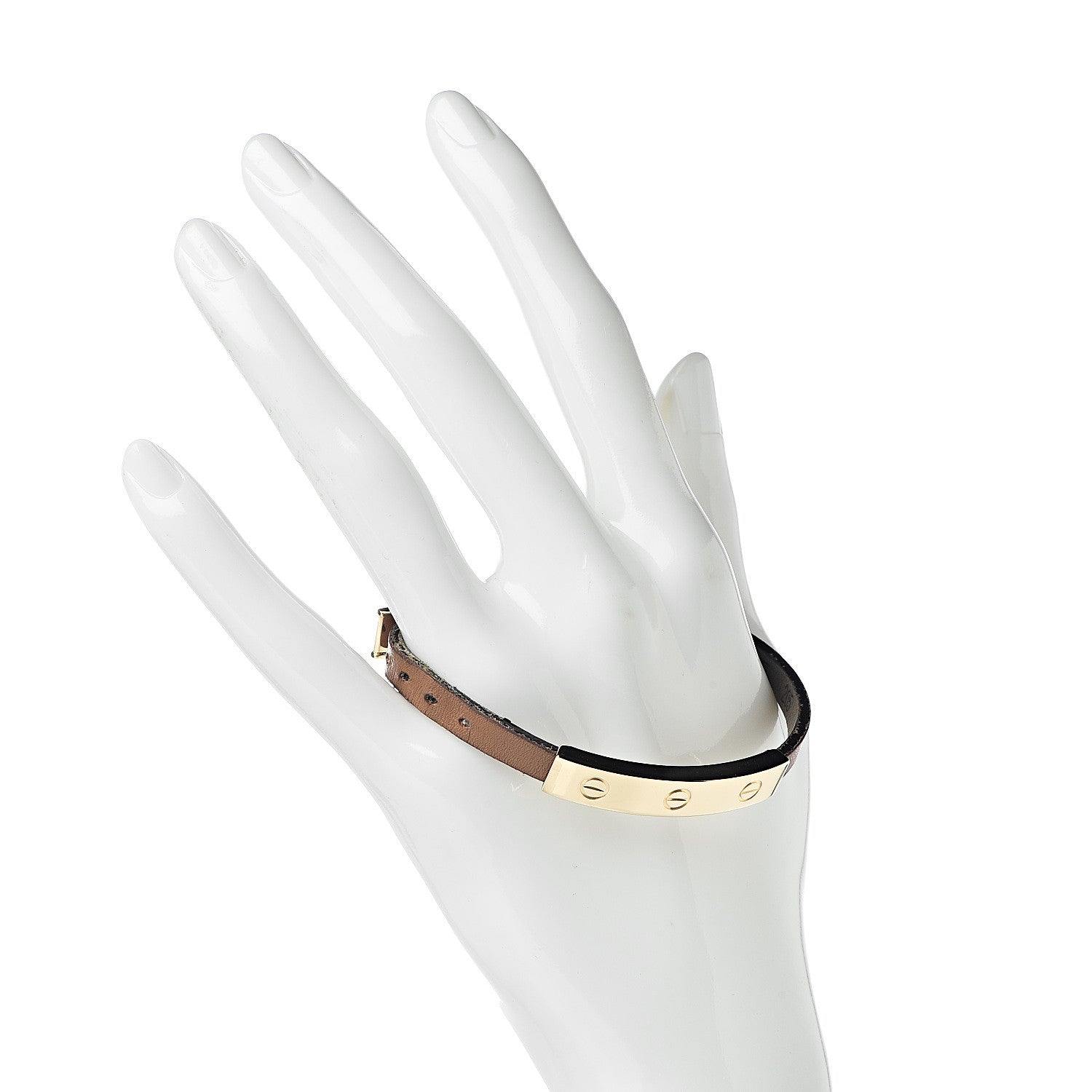 Cartier 18K Yellow Gold Calfskin 3 Motif LOVE Bracelet Brown 2 of 9