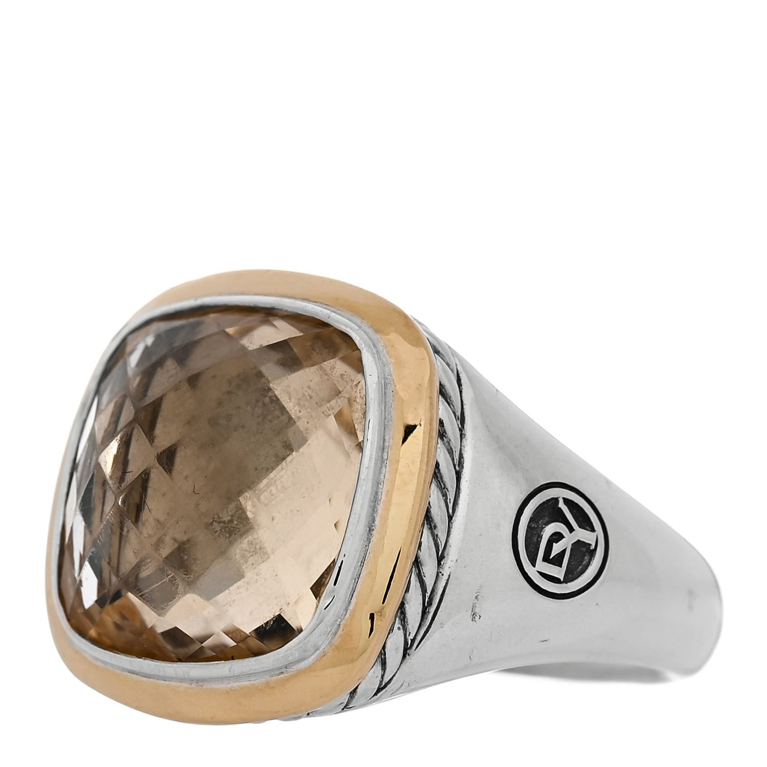 David Yurman Sterling Silver 18K Yellow Gold Lemon Quartz 14mm Albion Statement Ring 57 8 3 of 6