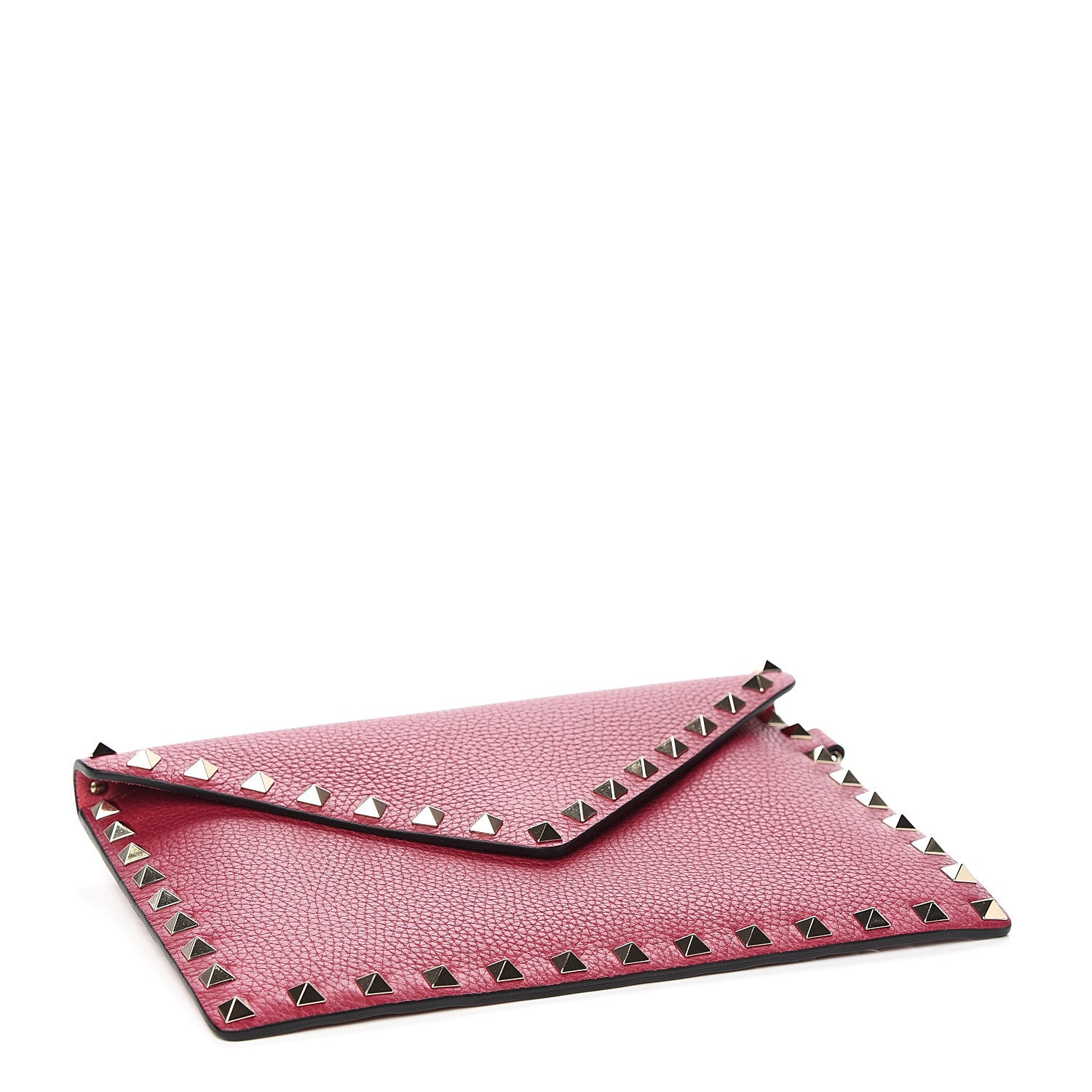 Valentino Garavani Pebbled Calfskin Medium Rockstud Envelope Flat Wristlet Pouch Fuxia 3 of 6