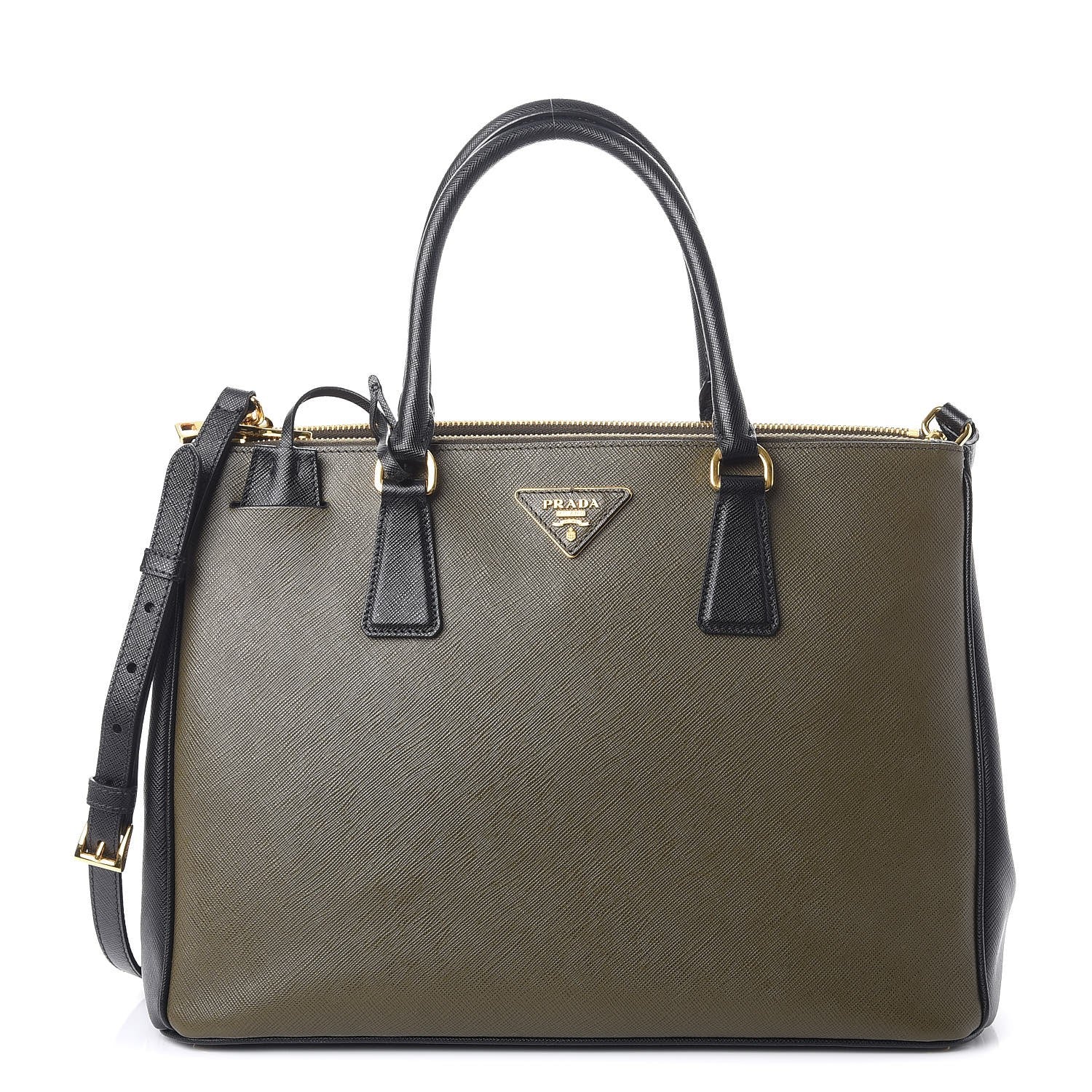 Prada Saffiano Lux Bi-Color Medium Galleria Double Zip Tote Militare Black 1 of 11