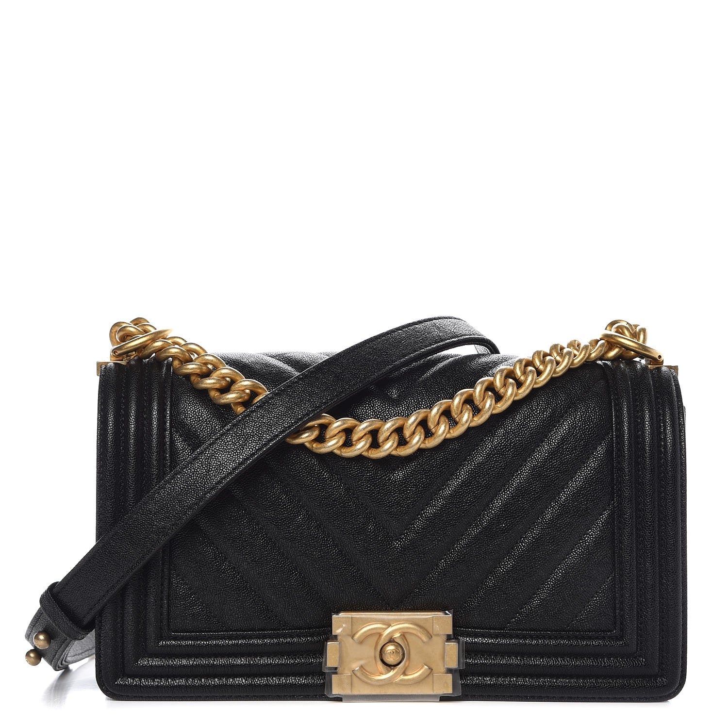 Chanel Caviar Chevron Quilted Medium Boy Flap Black 1 of 9