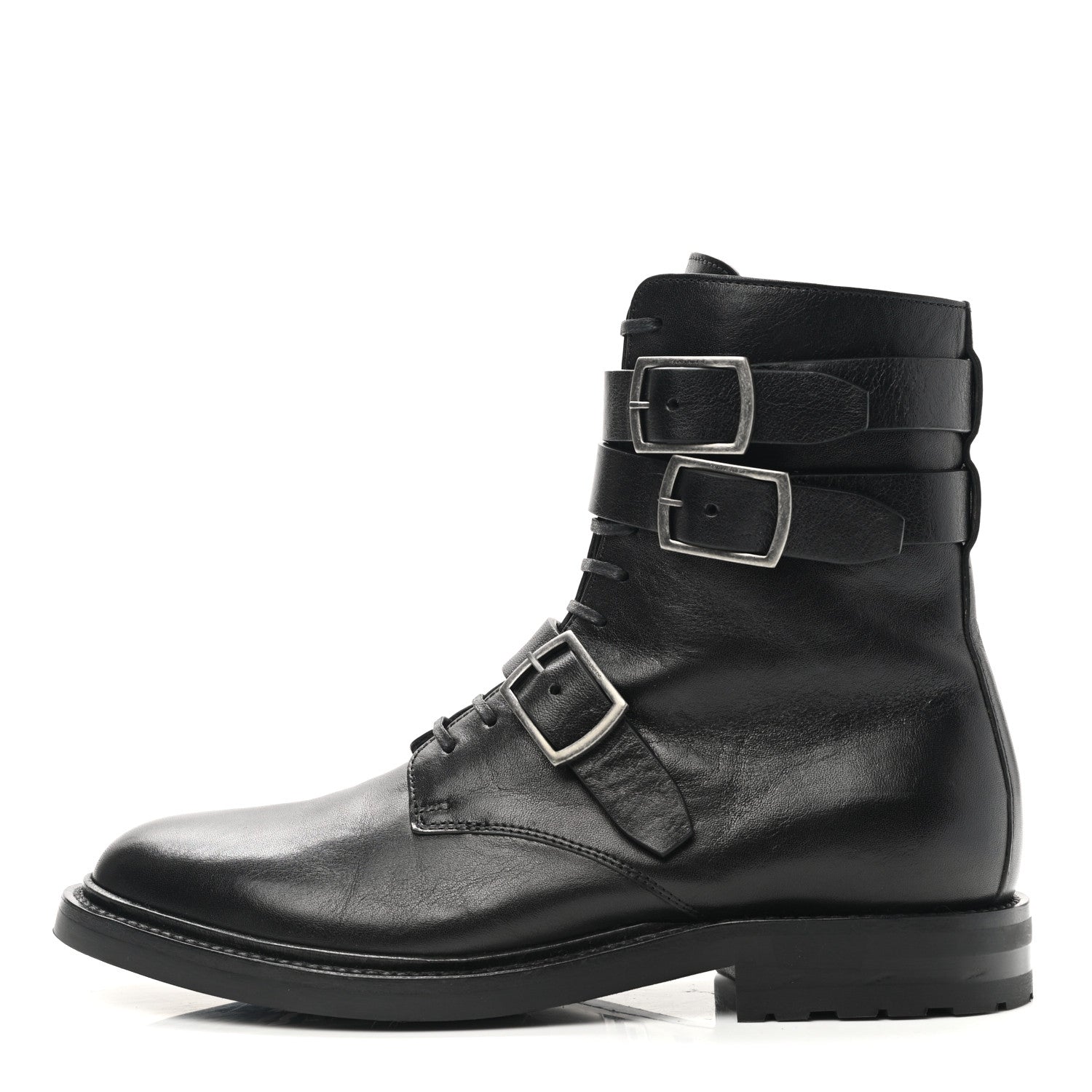 Saint Laurent Kangaroo Calfskin Embossed Army 20 Strap Boots 38.5 Black 1 of 10
