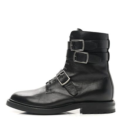 Saint Laurent Kangaroo Calfskin Embossed Army 20 Strap Boots 38.5 Black 1 of 10