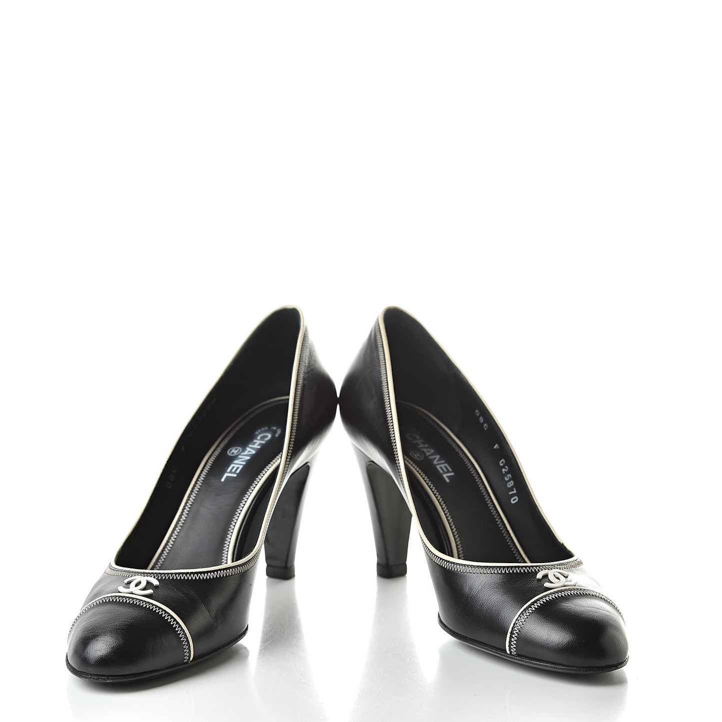 Lambskin CC Cap Toe Pumps 37 Black White