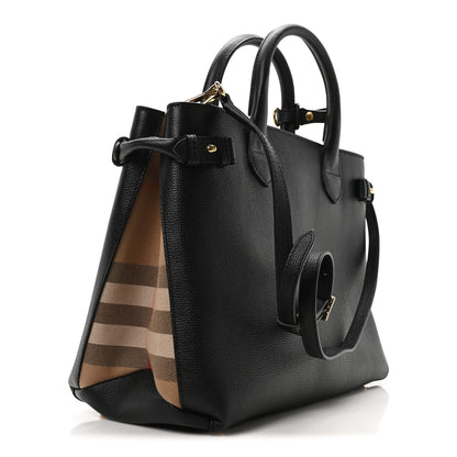 Burberry Derby Calfskin House Check Medium Banner Tote Black 3 of 9