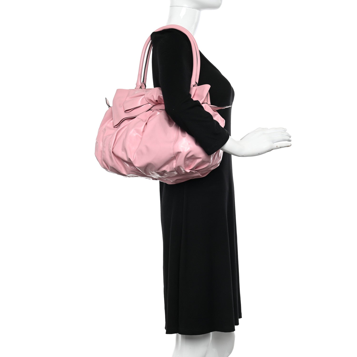 Valentino Garavani Patent Lacca Double Handle Bow Bag Pop Gardenia 2 of 11