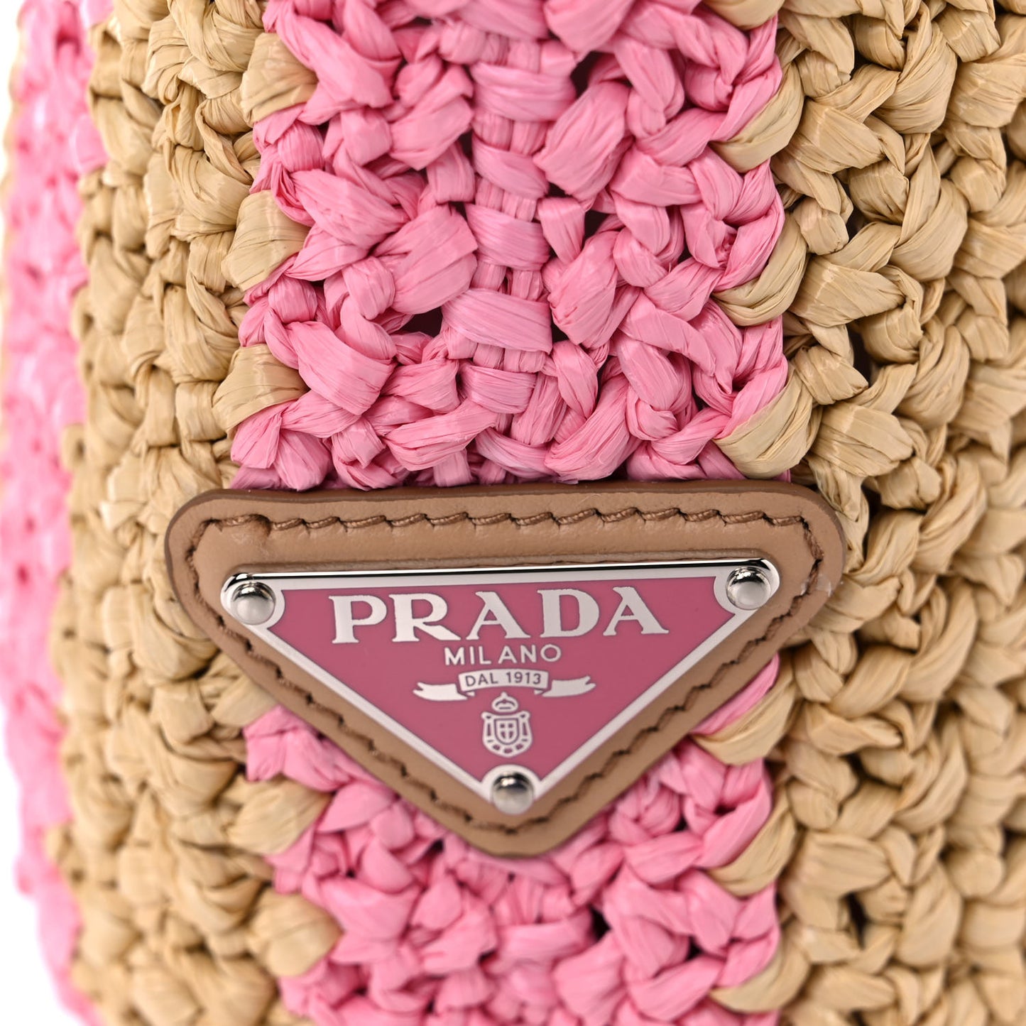 Yarn Raffia Effect Crochet Striped Small Logo Tote Naturale Petalo