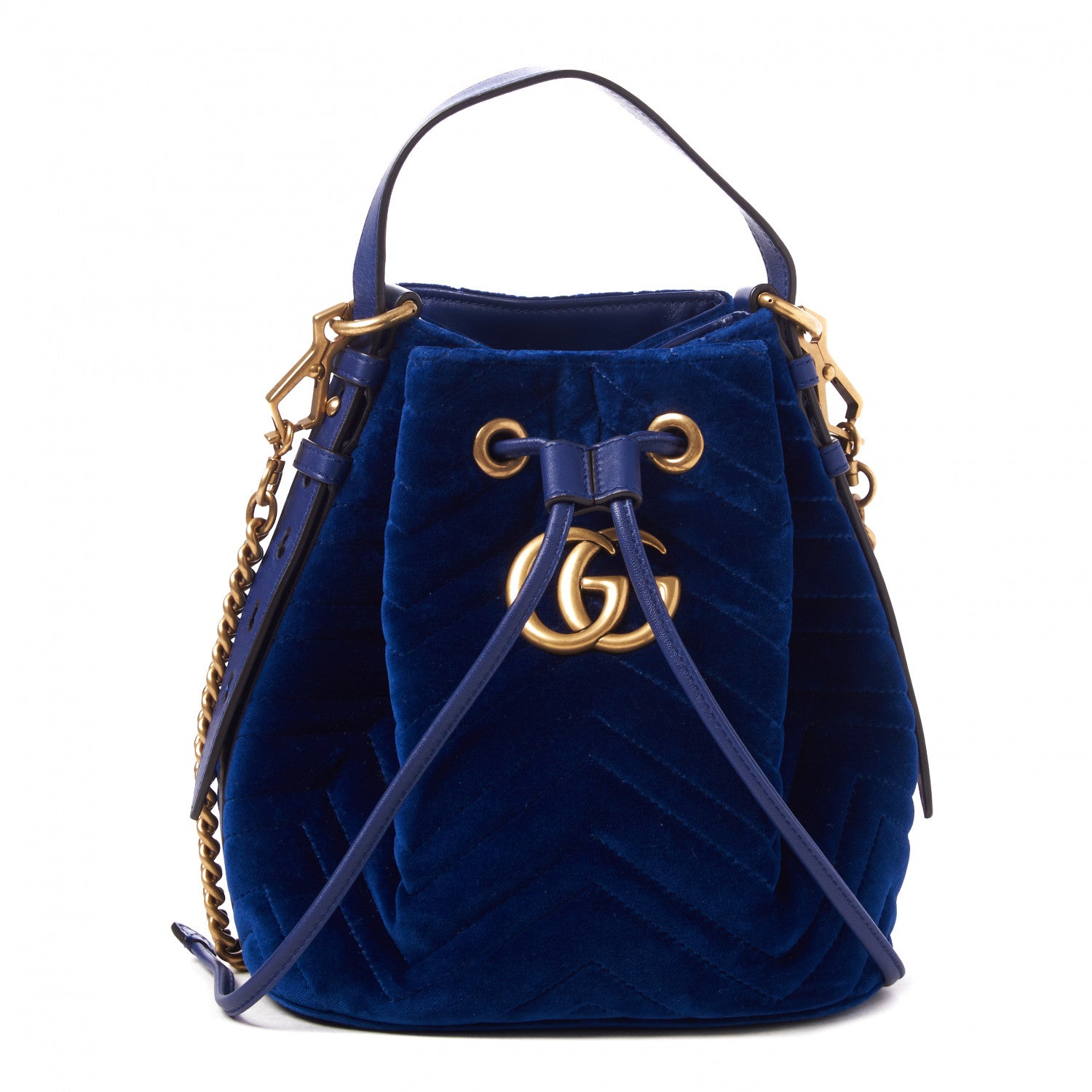 Gucci Velvet Matelasse GG Marmont Bucket Bag Cobalt Blue 1 of 9