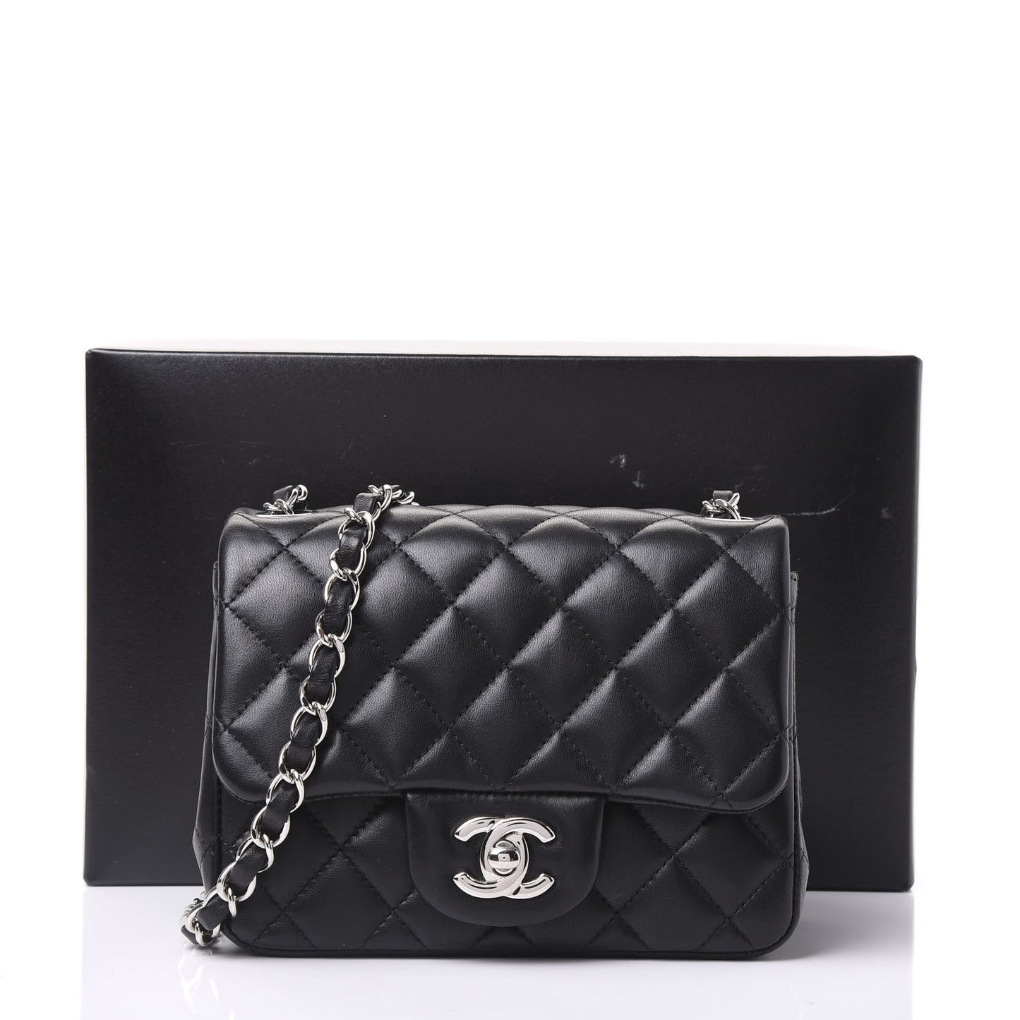 Lambskin Quilted Mini Square Flap Black