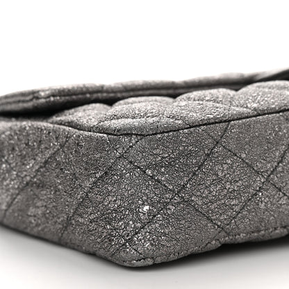 Chanel Metallic Crackled Calfskin Quilted East West Flap Dark Silver 9 of 10