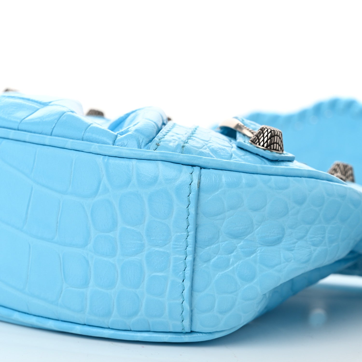Balenciaga Extra Supple Calfskin Crocodile Embossed Le Cagole Shoulder Bag XS Sky Blue 11 of 11