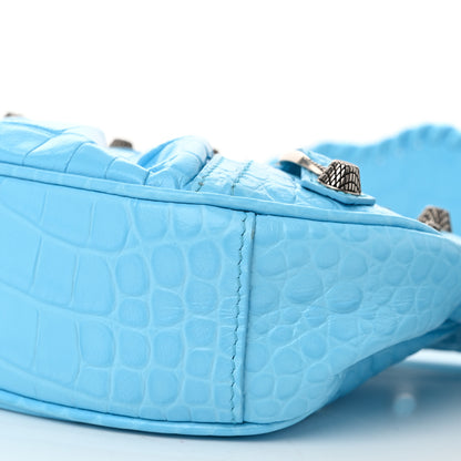 Balenciaga Extra Supple Calfskin Crocodile Embossed Le Cagole Shoulder Bag XS Sky Blue 11 of 11