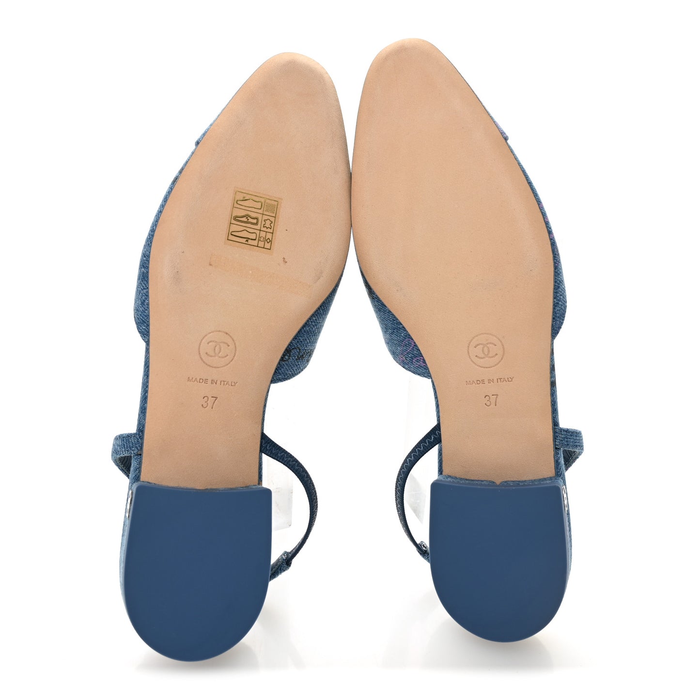 Denim Printed Denim Mood Cap Toe CC Slingback Flats 37 Light Blue Multicolor